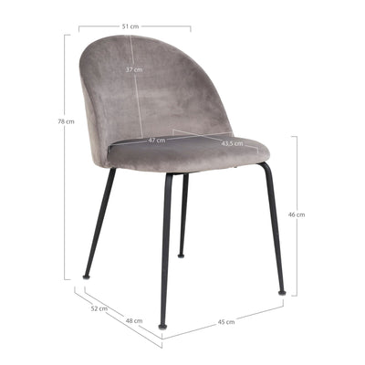 Geneve Spisebordsstol - Spisebordsstol i velour, grå med sorte ben, HN1213