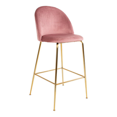 Lausanne Bar Stol - Barstol i velour, rosa med messing look ben, HN1214