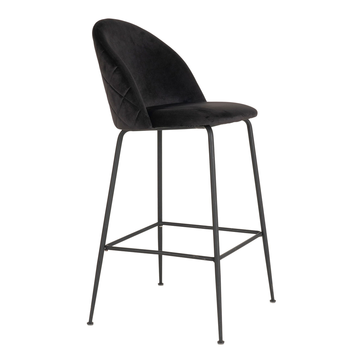 Lausanne Bar Stol - Barstol i velour, sort med sorte ben, HN1207