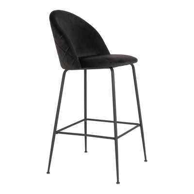 Lausanne Bar Stol - Barstol i velour, sort med sorte ben, HN1207