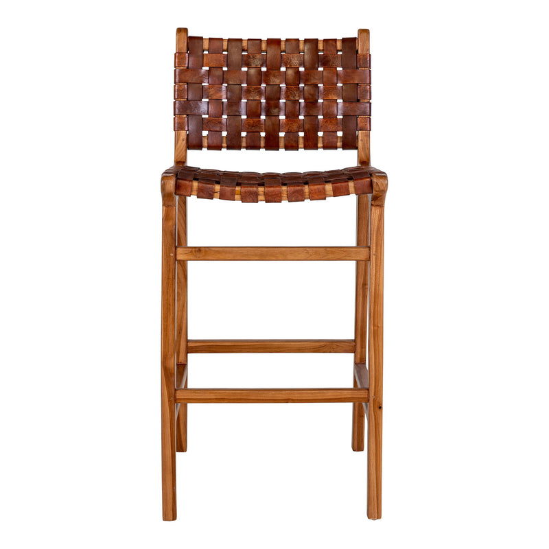 Perugia Counterstol - Counterstol i læder, brun med teaktræ ben