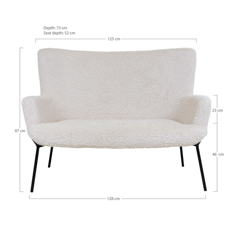Glasgow Sofa - 2 personers sofa i kunstig lammeskind, hvid med sorte ben, HN1090