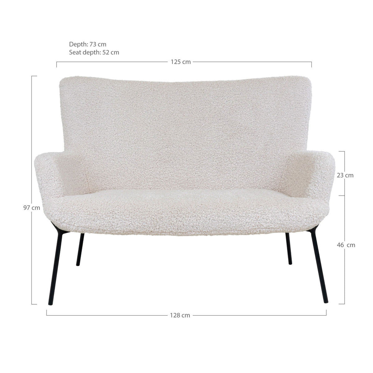 Glasgow Sofa - 2 personers sofa i kunstig lammeskind, hvid med sorte ben, HN1090