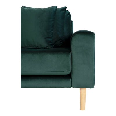 Lido Lounge Sofa - Lounge Sofa, venstrevendt i mørkegrøn velour med fire puder og natur træben,  HN1006