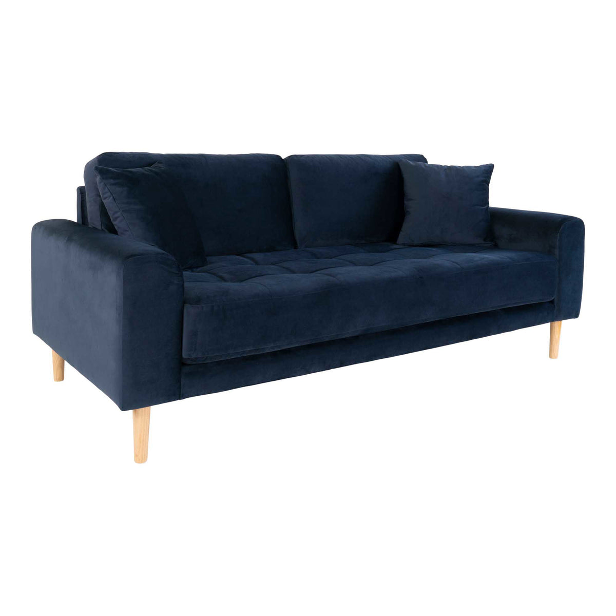 Lido 2,5 Personers Sofa - 2,5 Personers Sofa, mørkeblå velour med to puder og natur træben, HN1005