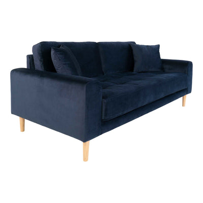 Lido 2,5 Personers Sofa - 2,5 Personers Sofa, mørkeblå velour med to puder og natur træben, HN1005