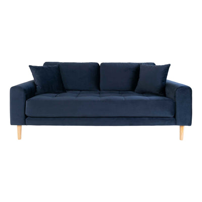 Lido 2,5 Personers Sofa - 2,5 Personers Sofa, mørkeblå velour med to puder og natur træben, HN1005