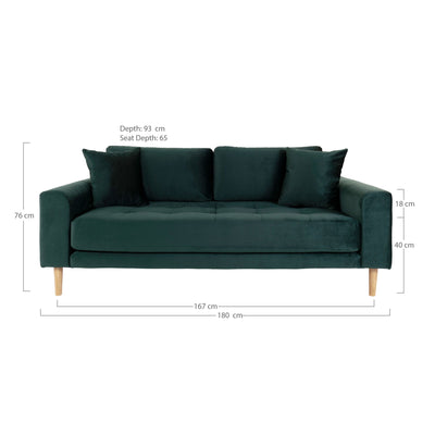 Lido 2,5 Personers Sofa - 2,5 Personers Sofa, mørkegrøn velour med to puder og natur træben, HN1006