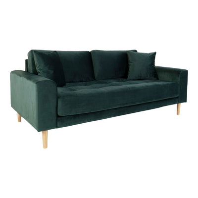 Lido 2,5 Personers Sofa - 2,5 Personers Sofa, mørkegrøn velour med to puder og natur træben, HN1006