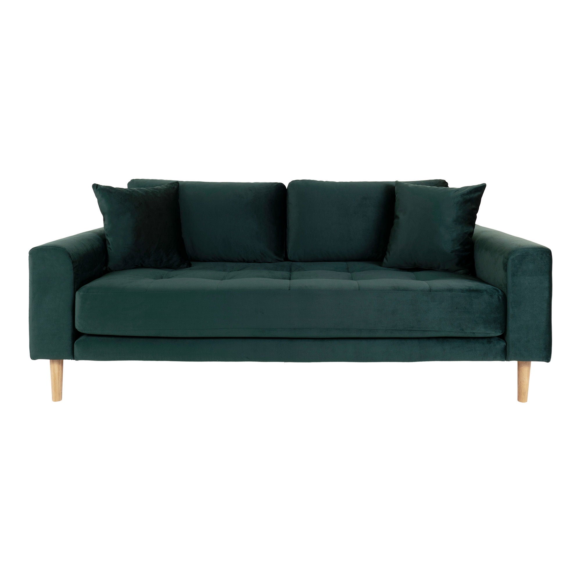 Lido 2,5 Personers Sofa - 2,5 Personers Sofa, mørkegrøn velour med to puder og natur træben, HN1006