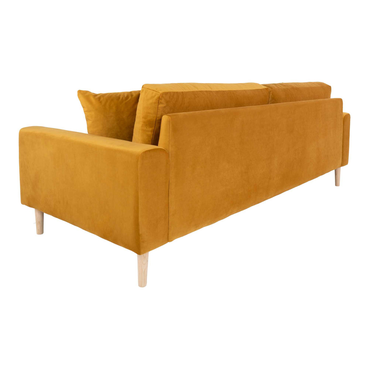 Lido 3 Personers Sofa - 3 Personers Sofa, sennepsgul velour med to puder og natur træben, HN1004