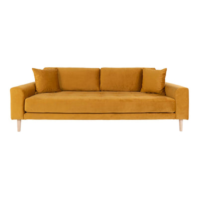 Lido 3 Personers Sofa - 3 Personers Sofa, sennepsgul velour med to puder og natur træben, HN1004