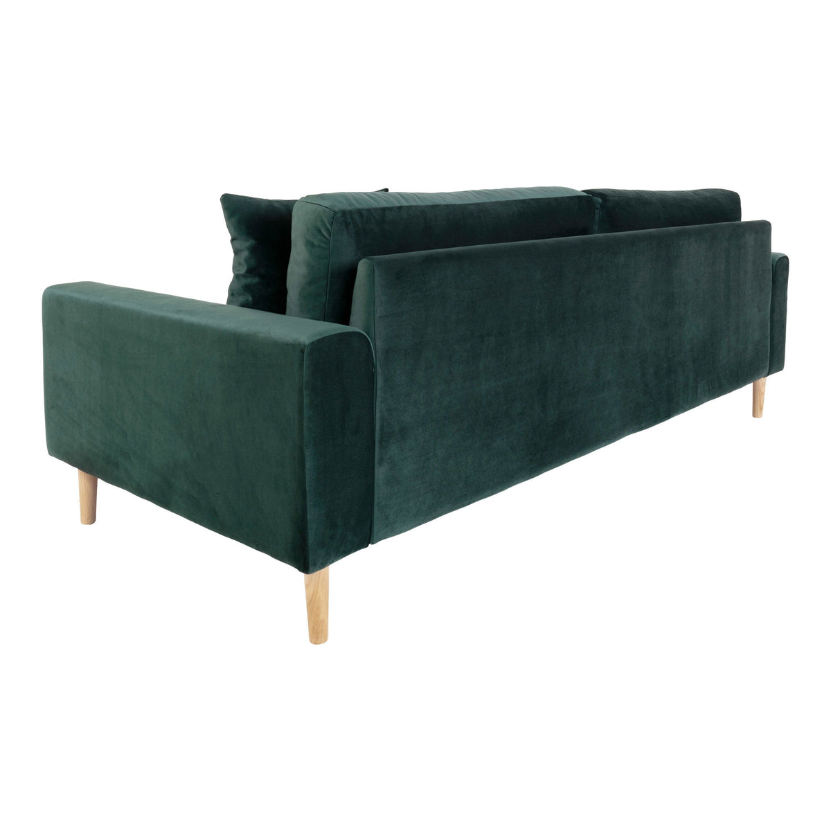 Lido 3 Personers Sofa - 3 Personers Sofa, mørkegrøn velour med to puder og natur træben, HN1006