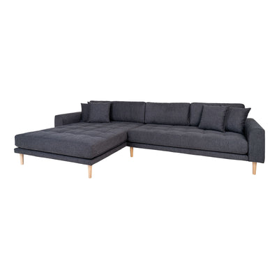 Lido Lounge Sofa - Lounge Sofa, venstrevendt i mørkegrå med fire puder og natur træben, HN1045