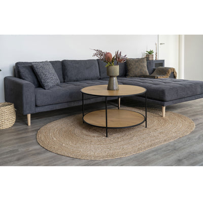 Lido Lounge Sofa - Lounge Sofa, højrevendt i mørkeblå med fire puder og natur træben, HN1035