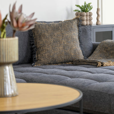 Lido Lounge Sofa - Lounge Sofa, højrevendt i mørkeblå med fire puder og natur træben, HN1035