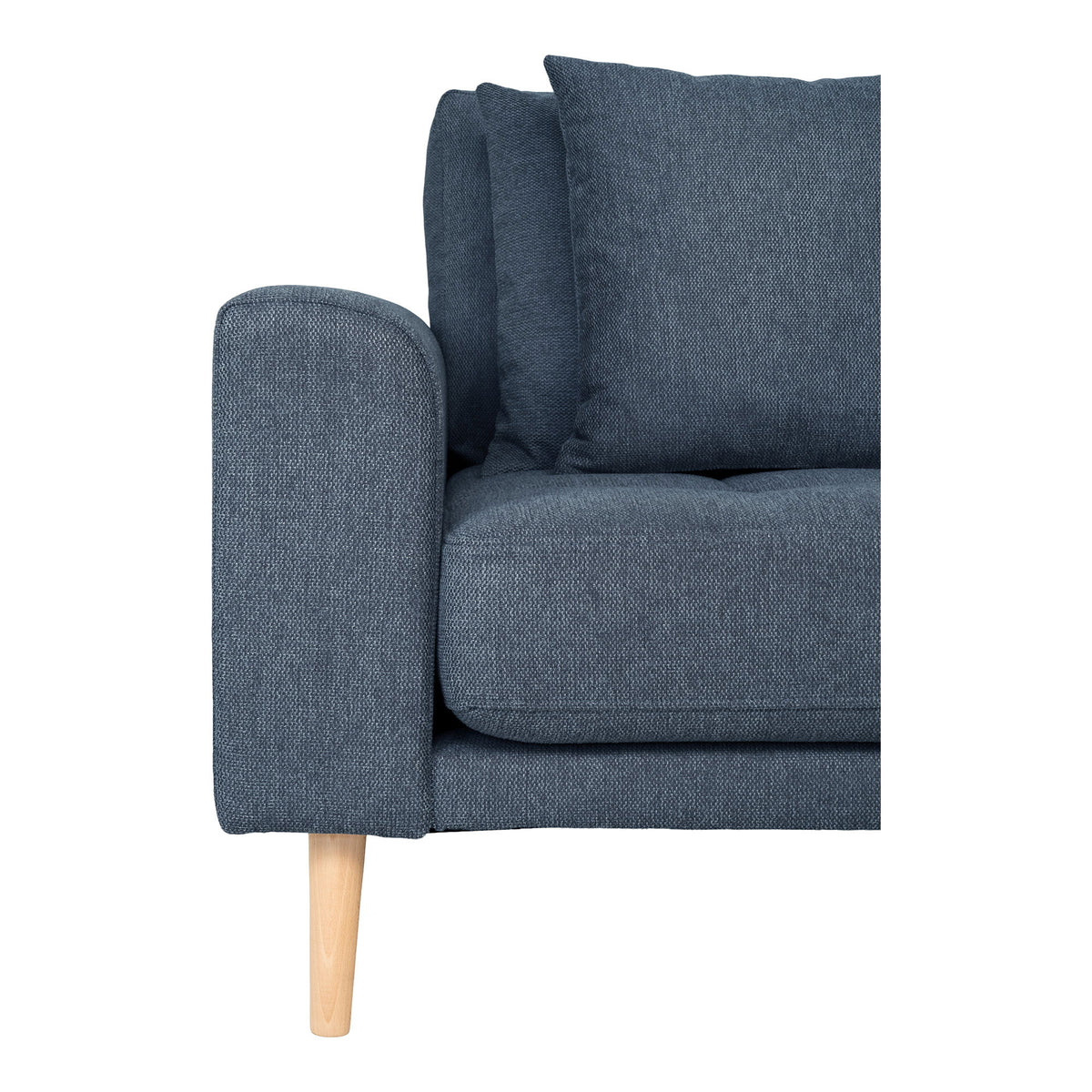 Lido Lounge Sofa - Lounge Sofa, højrevendt i mørkeblå med fire puder og natur træben, HN1035