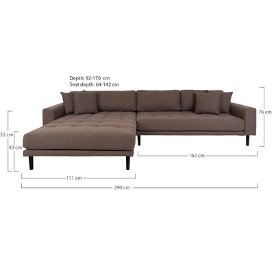 Lido Lounge Sofa - Lounge Sofa,  venstrevendt i brun med fire puder og sorte træben, HN1055