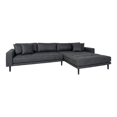 Lido Lounge Sofa - Lounge Sofa, højrevendt i mørkegrå microfiber med fire puder og sort træben, HN1000