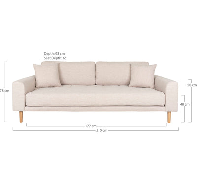 Lido 3 Personers Sofa - 3 Personers Sofa, sand med to puder og natur træben, HN1050