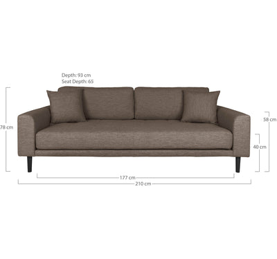 Lido 3 Personers Sofa - 3 Personers Sofa, brun med to puder og sorte træben, HN1055