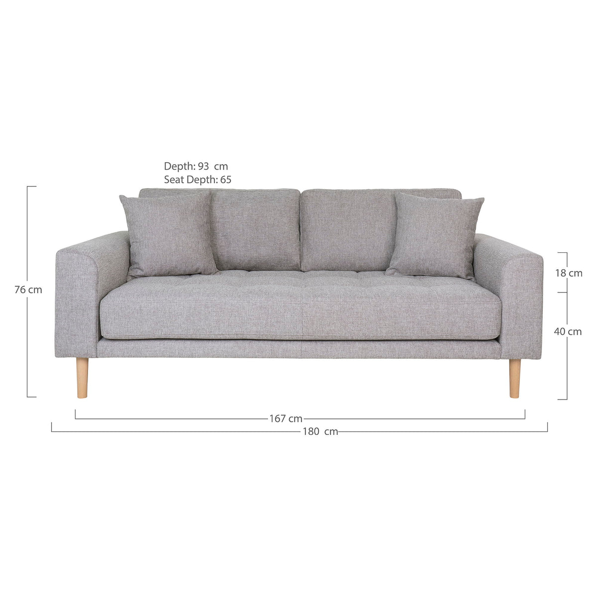 Lido 2,5 Personers Sofa - 2,5  Personers Sofa, lysegrå med to puder og natur træben, HN1040