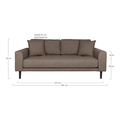 Lido 2,5 Personers Sofa - 2,5 Personers Sofa, brun med to puder og sorte træben, HN1055