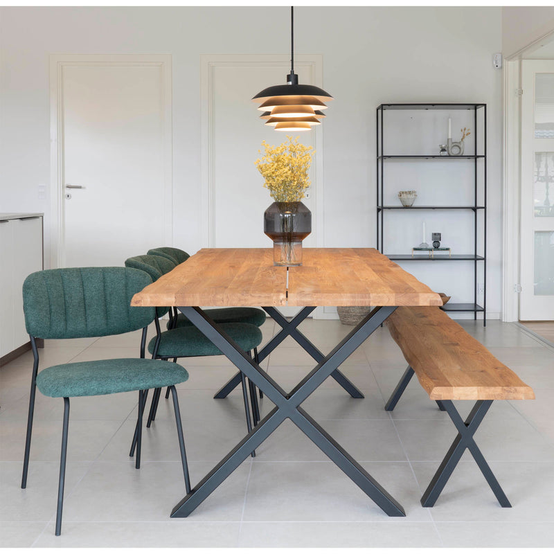 Toulon Bænk - Bænk i eg med bølget kant, olieret med sorte ben 180x32x46 cm