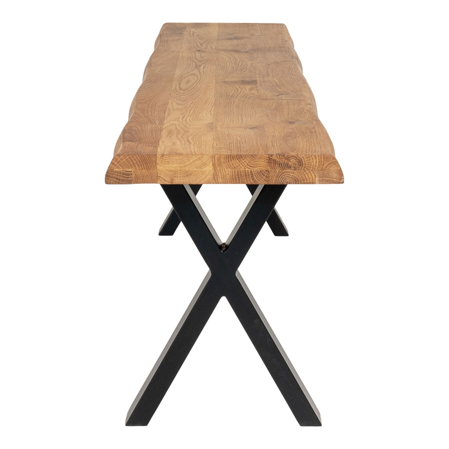 Toulon Bænk - Bænk i eg med bølget kant, olieret med sorte ben 180x32x46 cm