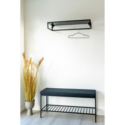 Vita Bænk - Bænk med hylde og hynde, sort med sorte ben, 100x36x48,5 cm