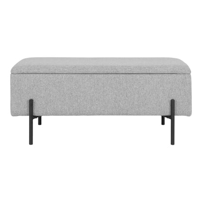 Watford Bænk - Bænk i stof med opbevaring, lysegrå med sorte ben 95x36,5x43 cm, HN1275