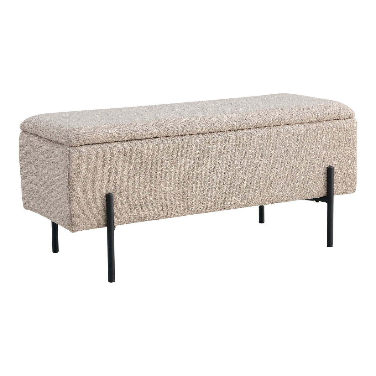 Watford Bænk - Bænk i bouclé med opbevaring, beige med sorte ben 95x36,5x43 cm, HN1233