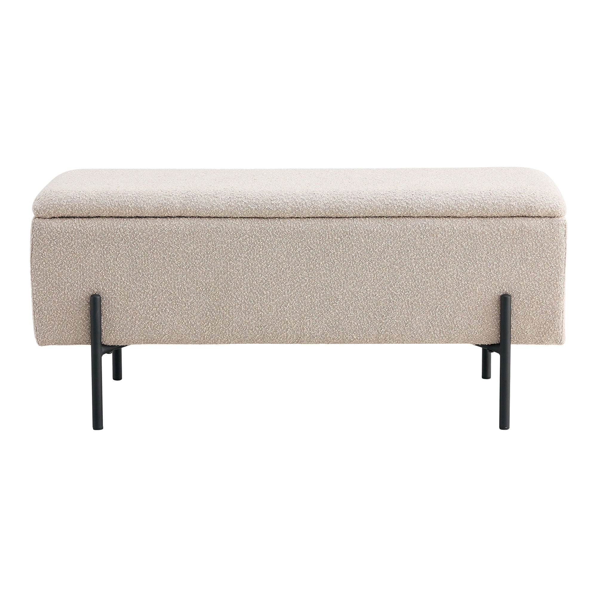 Watford Bænk - Bænk i bouclé med opbevaring, beige med sorte ben 95x36,5x43 cm, HN1233