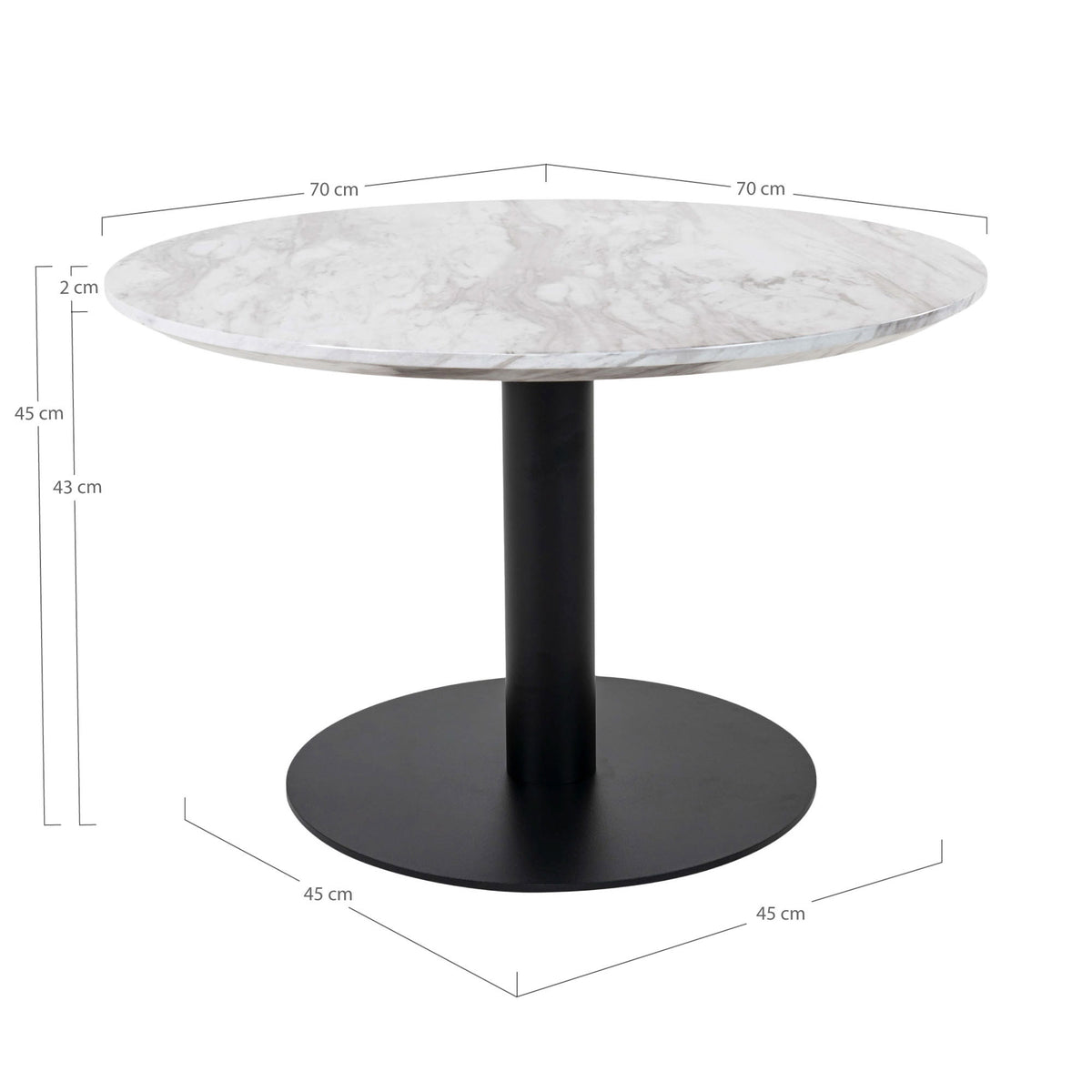 Bolzano Sofabord - Sofabord, marmor look bordplade, hvid, sort base ø70x45 cm