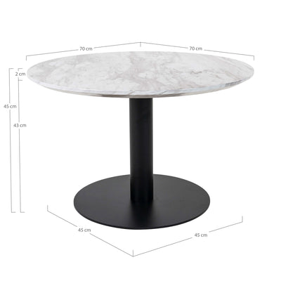 Bolzano Sofabord - Sofabord, marmor look bordplade, hvid, sort base ø70x45 cm
