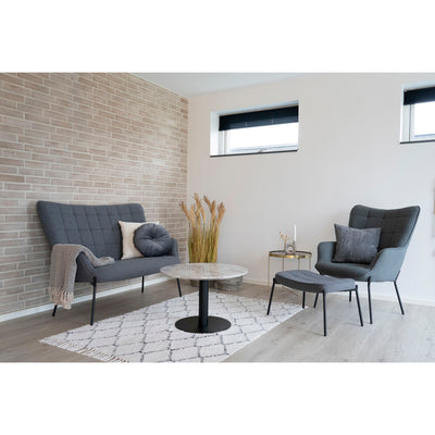 Bolzano Sofabord - Sofabord, marmor look bordplade, hvid, sort base ø70x45 cm