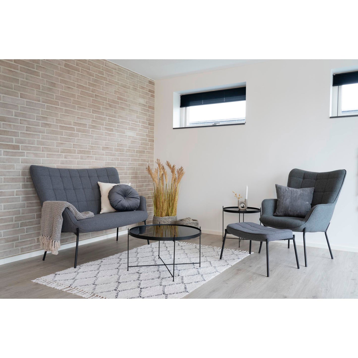 Venezia Sofabord - Hjørnebord, sort stål med glas Ø70xh40cm