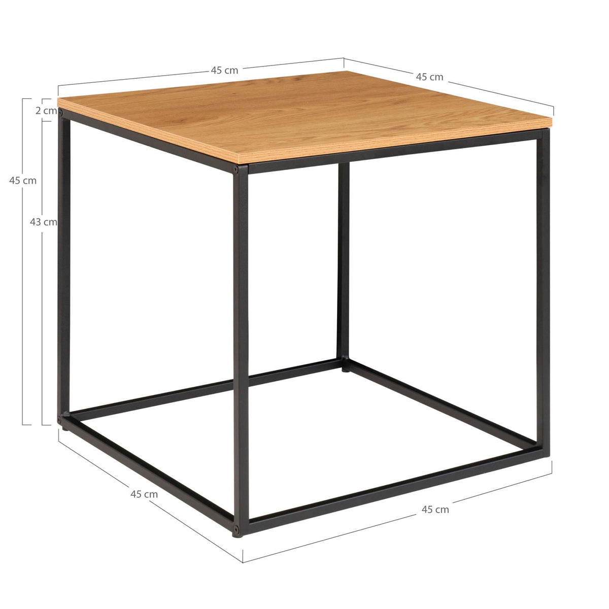 Vita Hjørnebord - Hjørnebord, egetræslook, sort stel  45x45x45 cm
