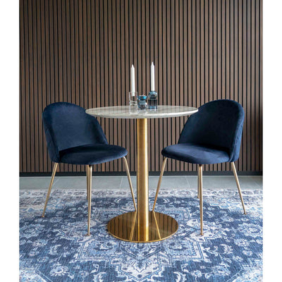 Bolzano Spisebord - Spisebord, marmor look bordplade, hvid, messing look base ø70x75 cm