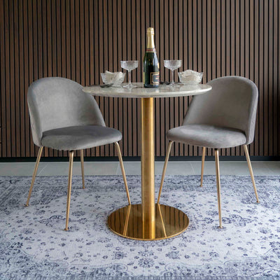 Bolzano Spisebord - Spisebord, marmor look bordplade, hvid, messing look base ø70x75 cm