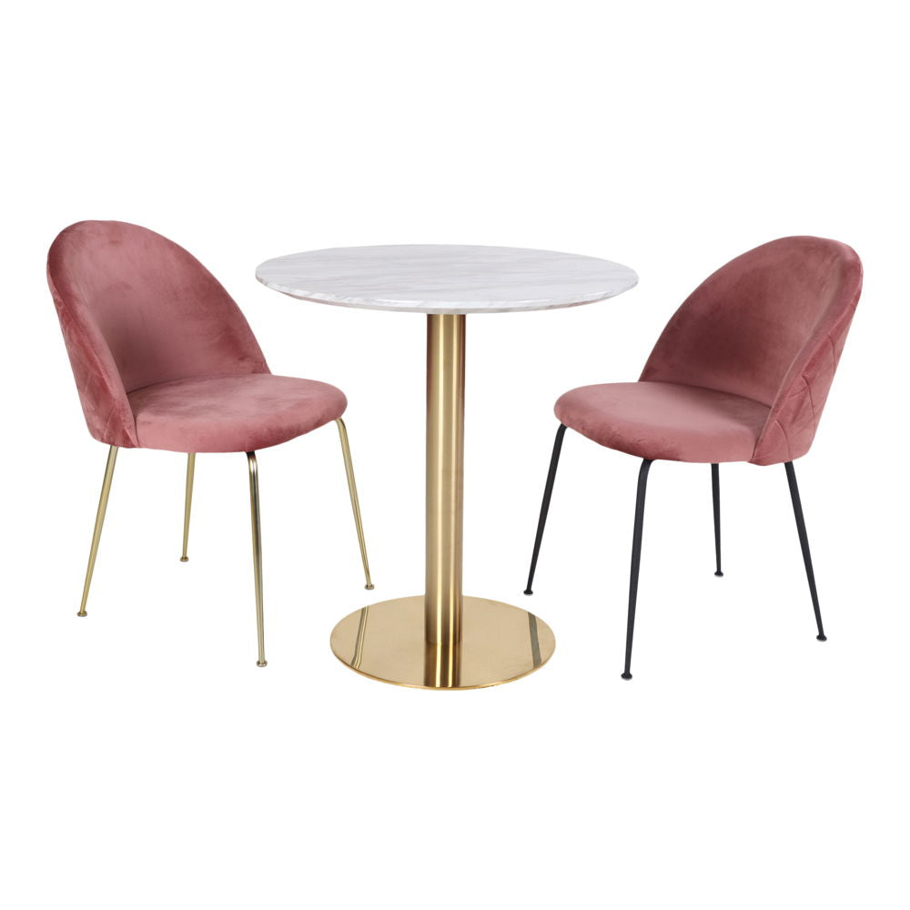 Bolzano Spisebord - Spisebord, marmor look bordplade, hvid, messing look base ø70x75 cm
