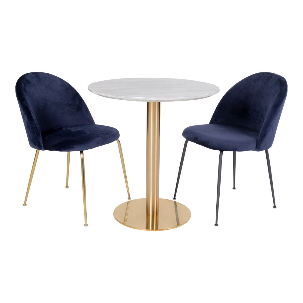 Bolzano Spisebord - Spisebord, marmor look bordplade, hvid, messing look base ø70x75 cm