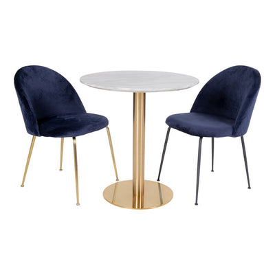 Bolzano Spisebord - Spisebord, marmor look bordplade, hvid, messing look base ø70x75 cm