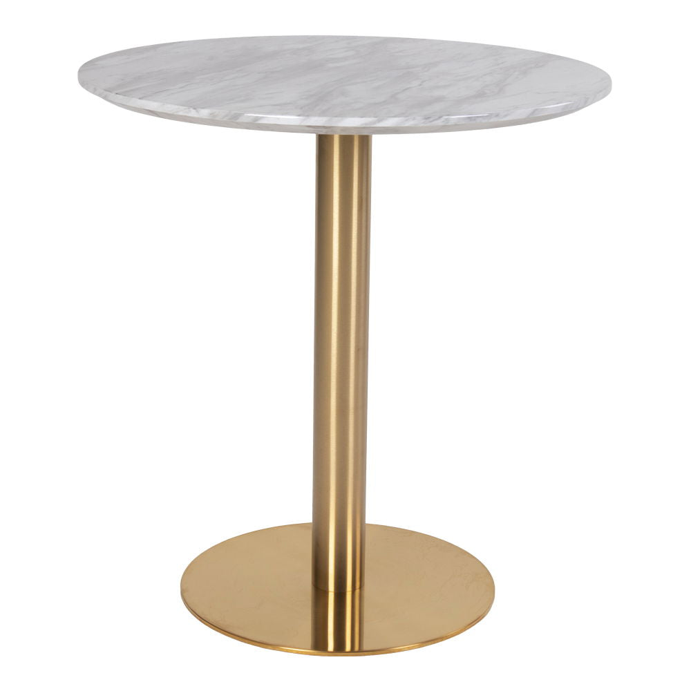Bolzano Spisebord - Spisebord, marmor look bordplade, hvid, messing look base ø70x75 cm