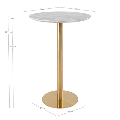 Bolzano Barbord - Barbord, marmor look bordplade, hvid, messing look base ø70x105 cm