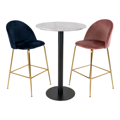 Bolzano Barbord - Barbord, marmor look bordplade, hvid, sort base ø70x105 cm