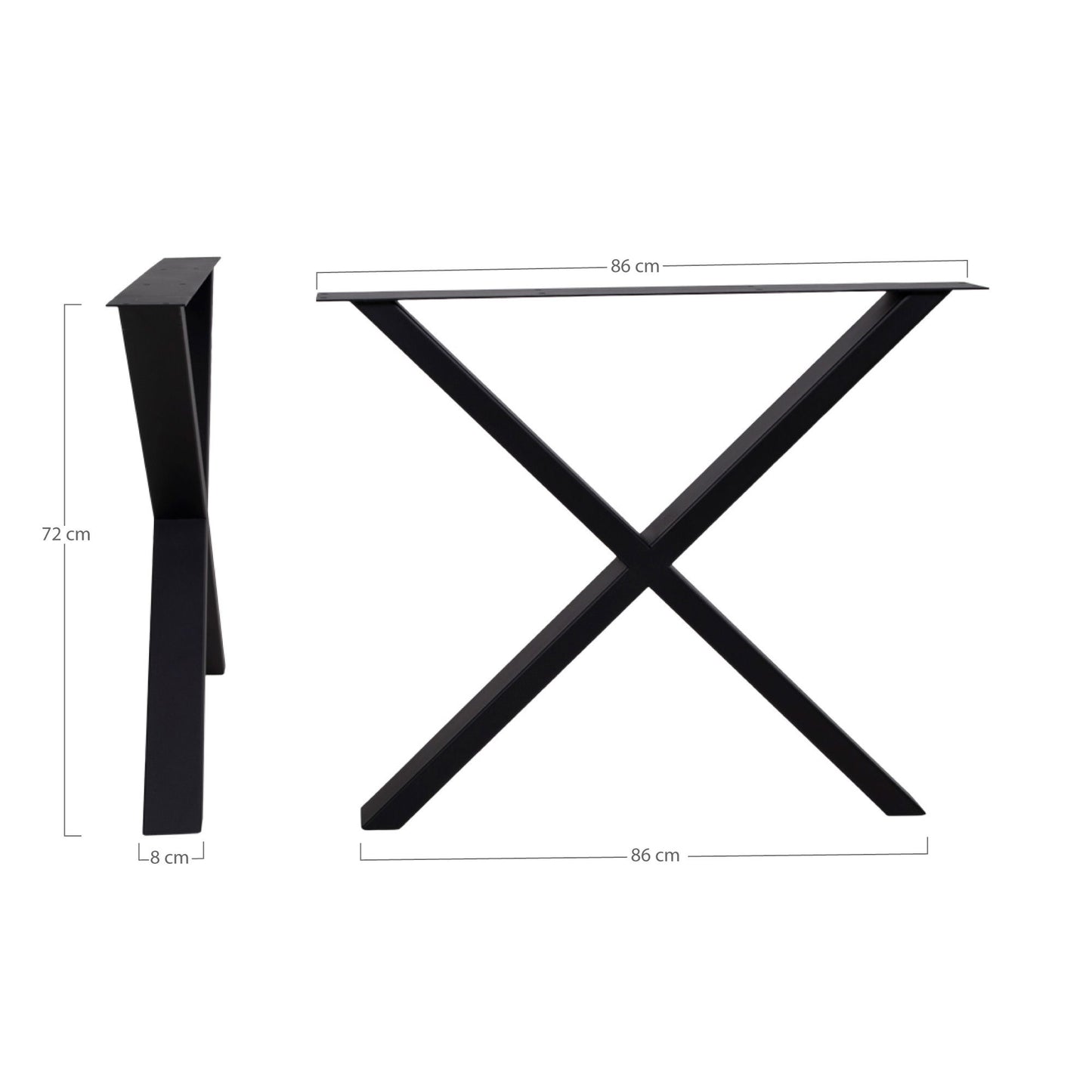 Nimes Bordben - Ben til spisebord, pulverlakeret  sort, design X, 8x86x72 cm