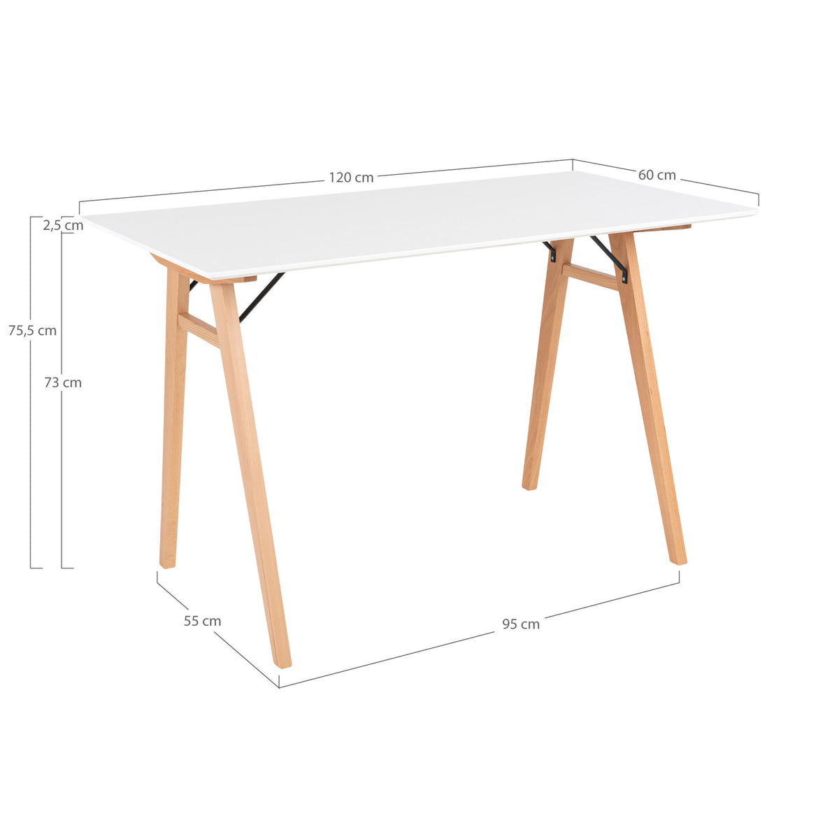 Vojens Skrivebord - Skrivebord, hvid og natur 120x60x75 cm