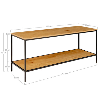 Vita TV-bænk - TV-bænk, 2 hylder, egetræslook, sort stel 100x36x45 cm