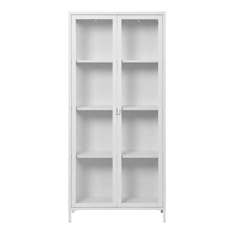 Brisbane Vitrineskab - Vitrineskab, 2 glaslåger, stål, hvid 80x35x175 cm